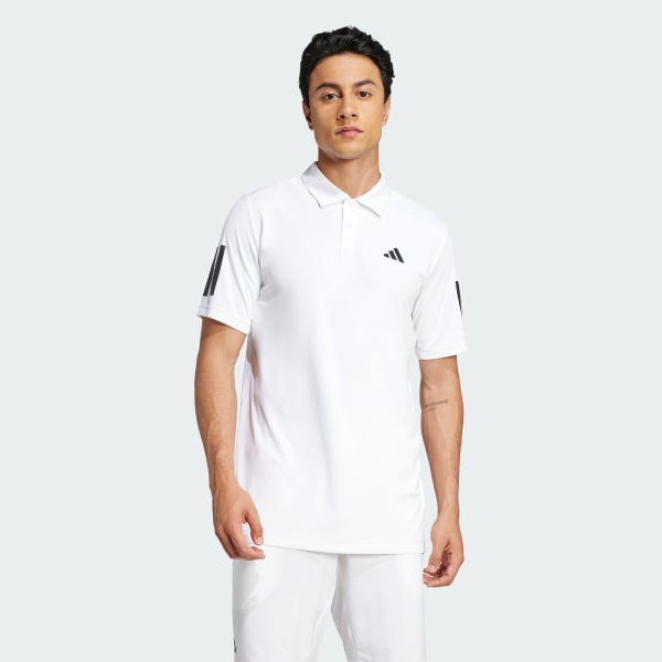 Blanco Polo Cuello Camisa de Tenis Club 3 Tiras