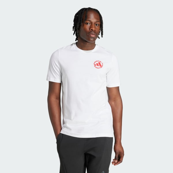Hvit Football Sticker Graphic T-skjorte