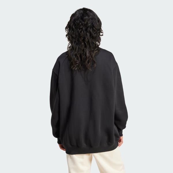 Μαύρο Essentials Fleece Long Oversized Crew Sweatshirt
