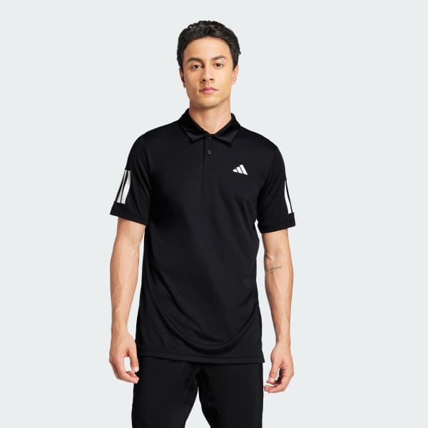 Schwarz Club Tennis 3-Streifen Poloshirt