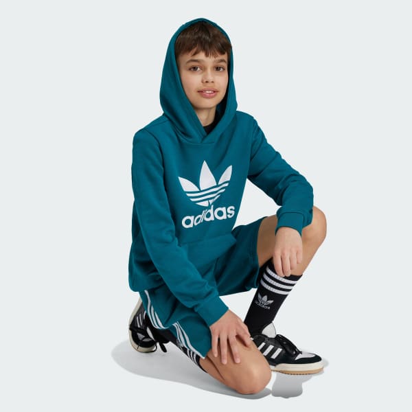 Turquesa Camisola com Capuz Trefoil – Criança
