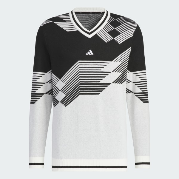 White 니트 브이-넥 롱 슬리브 풀오버 스웨터