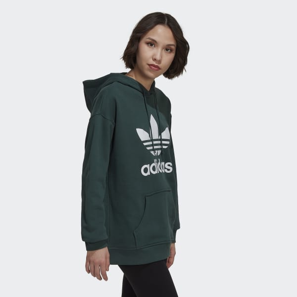 สีเขียว เสื้อฮู้ด adidas Adicolor Trefoil