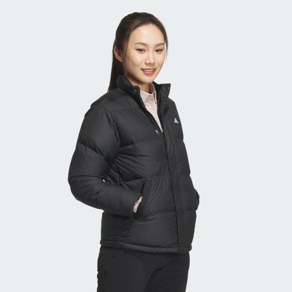 adidas ダウンジャケット 黒・グレー ゴルフウェア adidas ダウンコート ダウンジャケット 撥水 ハイネック