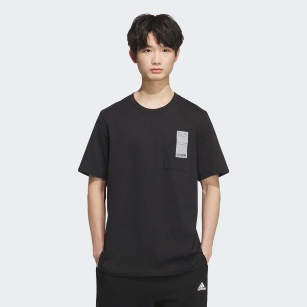 Black Small Linear Logo Pocket Tee