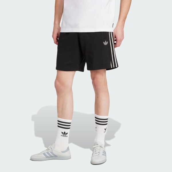 สีดำ กางเกงขาสั้นพิมพ์ลายโครงกระดูก