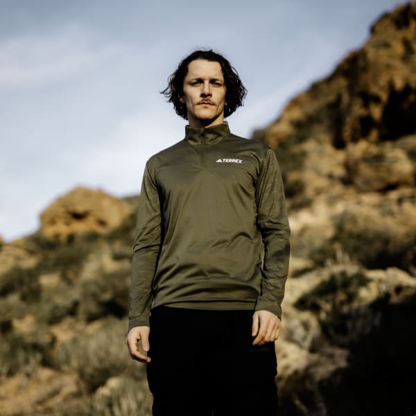 สีเขียว เสื้อยืดแขนยาวซิปยาวครึ่งตัว Terrex Multi