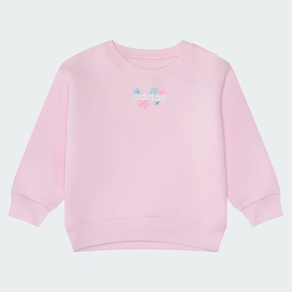 Pink 2-Piece Long Sleeve Crewneck Fleece Pullover & Ribbed Flare Pant Set