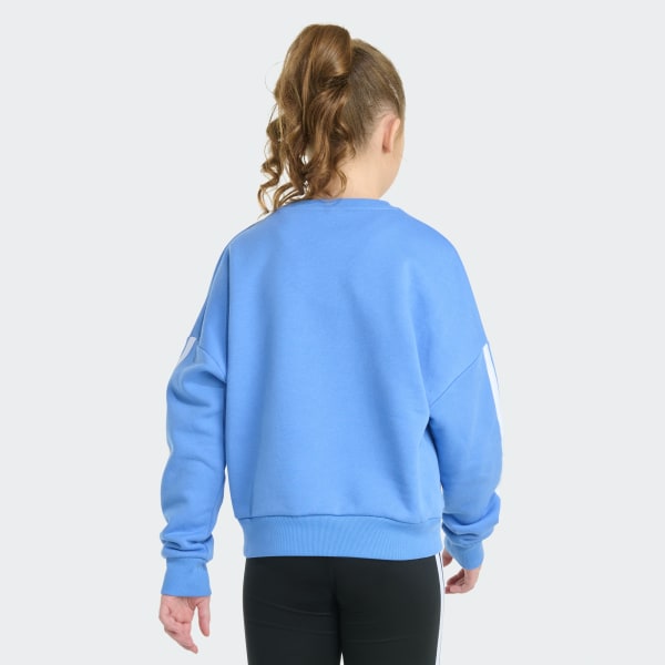 Blue Long Sleeve 3-Stripes Crewneck Fleece Pullover Sweatshirt

