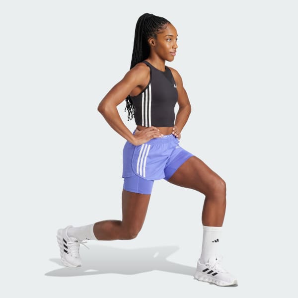 Azul Shorts Own the Run 3 Rayas 2 en 1