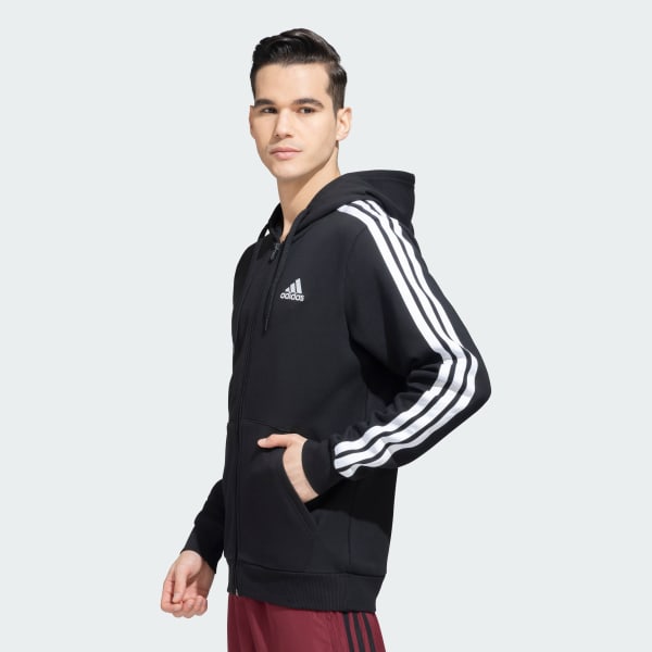 adidas 3 Stripes Full Zip Hooded Sweatshirt - Black | adidas India