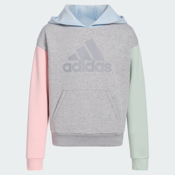 Grey adidas Long Sleeve Colorblock Pullover Hoodie