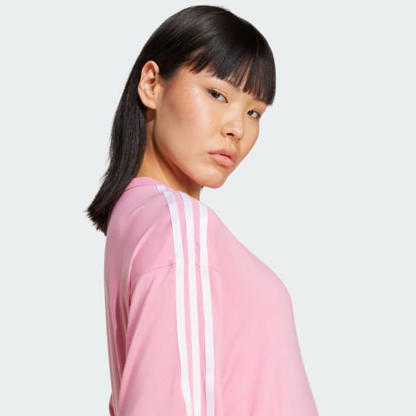 adidas 3-Stripes Oversized Tee - Pink | Free Shipping with