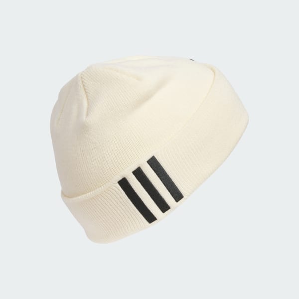 adidas Offset 3-Stripes Beanie - White | Free Shipping with