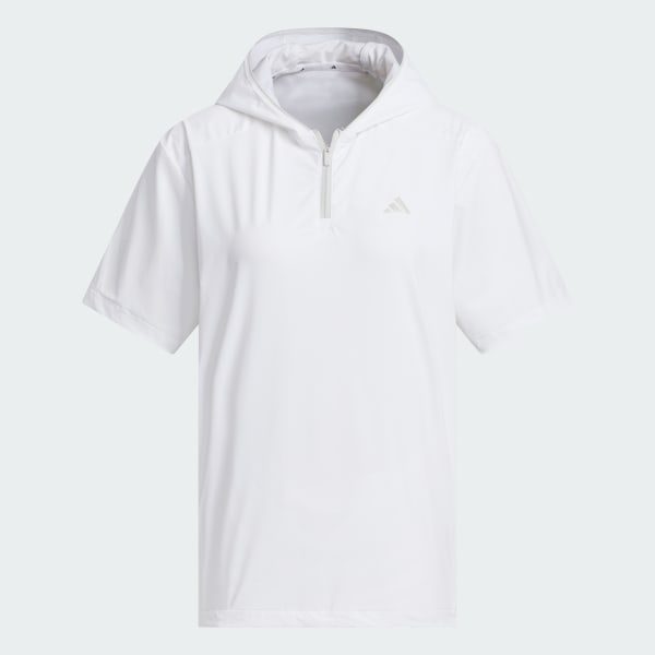White Adizero Quarter-Zip Short Sleeve Hooded Pullover