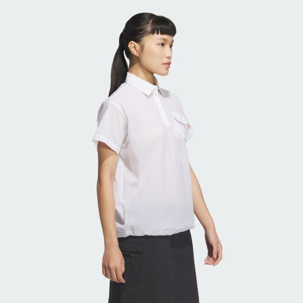 White 우븐 반팔 폴로 셔츠