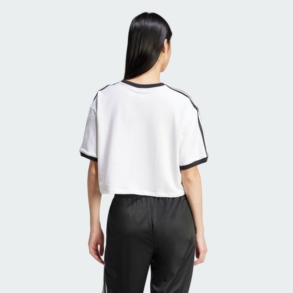 adidas Adicolor 3-Stripes Loose Crop Tee - White | Free