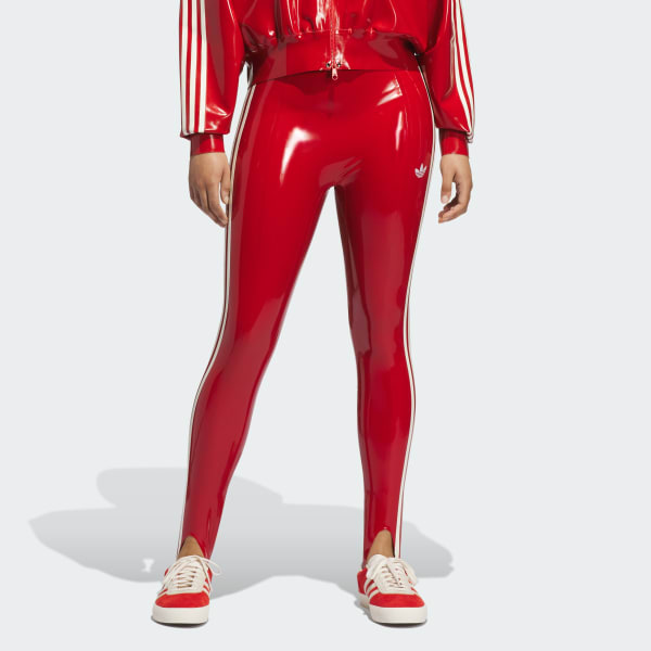 Red 3-Stripes Latex Leggings