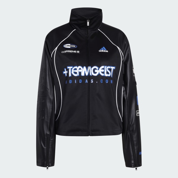 adidas TEAMGEIST FAUX LEATHER TRACK TOP - Black | Free Shipping