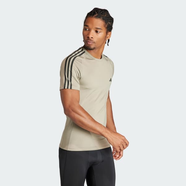 Grun Techfit 3-Streifen Training T-Shirt