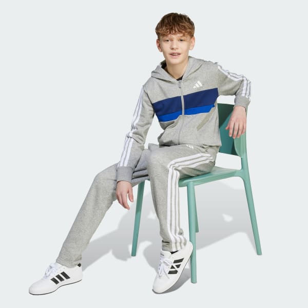 Grau Seasonal Essentials Tiberio 3-Streifen Kids Trainingsanzug