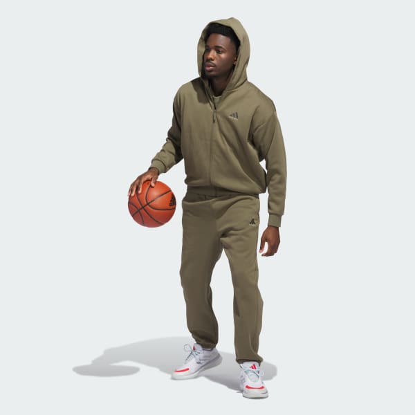 Verde Moletom Capuz Zíper adidas Basketball (Unissex)