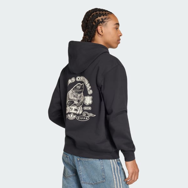 Black Japanese Forg Graphic Loose Hoodie