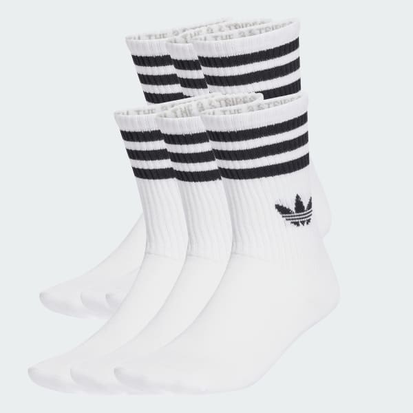 Branco Meias de Cano Médio 3-Stripes – 6 pares