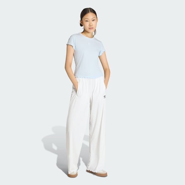 White ESSENTIALS SCALLOPED EDGE TROUSERS