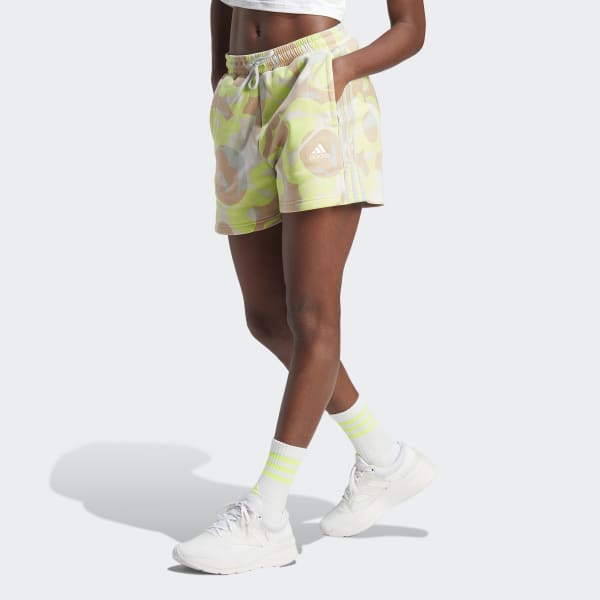 adidas Floral Graphic 3-Stripes Fleece Shorts - Grey | Women's ...
