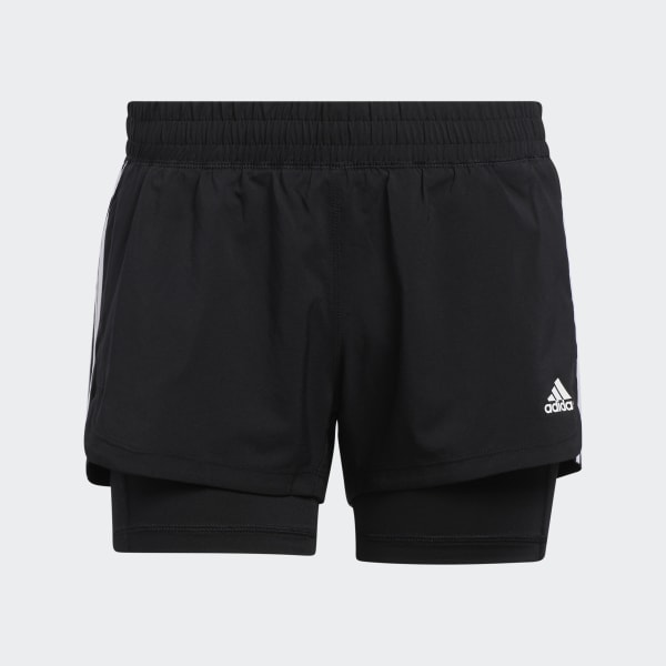 Negro Shorts Dos en Uno Pacer 3 Franjas Tejidos