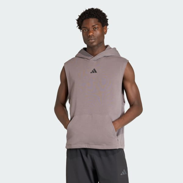 Brown PrimeLift Workout Sleeveless Hoodie