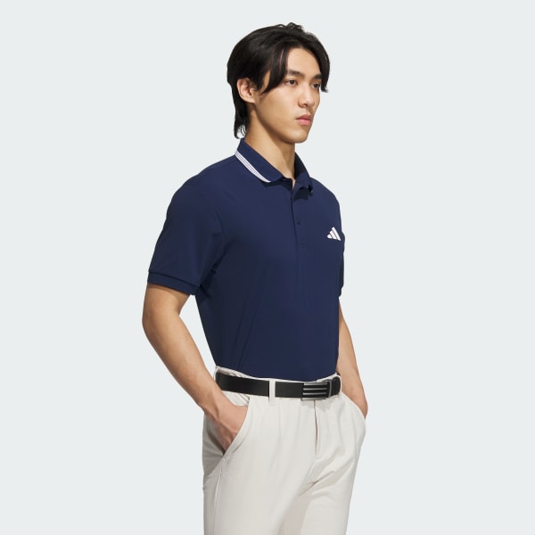 Blue 3-Stripes Short Sleeve Ribbed Polo Shirt