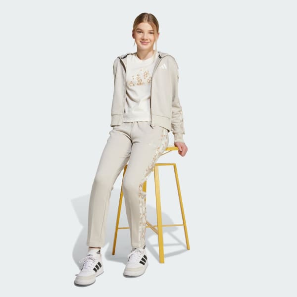 Beige adidas Girls 3-Stripes Animal French Terry Hooded Track Top Kids