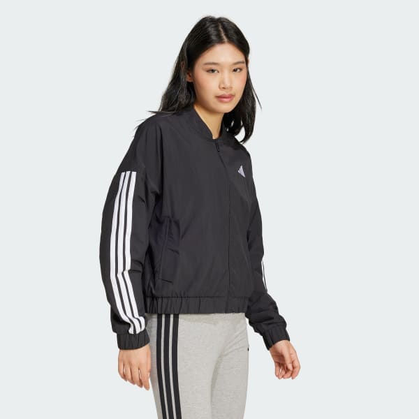 Black Essentials 3-Stripes Lifestyle Woven Bomber Jacket