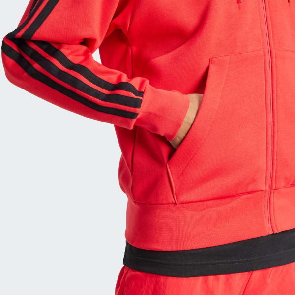 Essentials 3-Stripes Fleece Hoodie - Red | Free Shipping Essentials 3-Stripes Fleece Hoodie - Red | Free Shipping