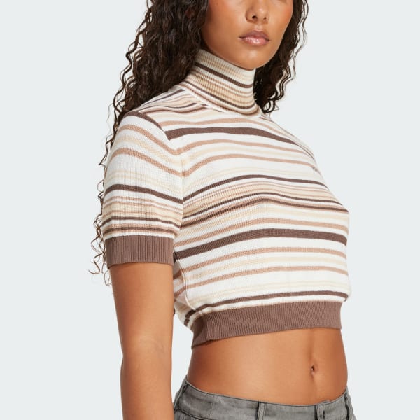 adidas Striped Cropped Turtleneck - Brown | adidas Singapore