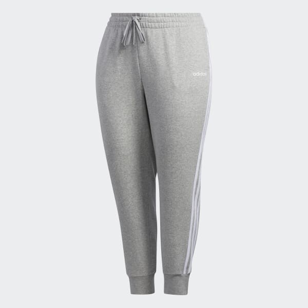 grey adidas joggers with black stripes