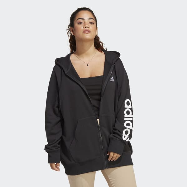 Black Essentials Linear Full-Zip French Terry Hoodie (Plus Size)
