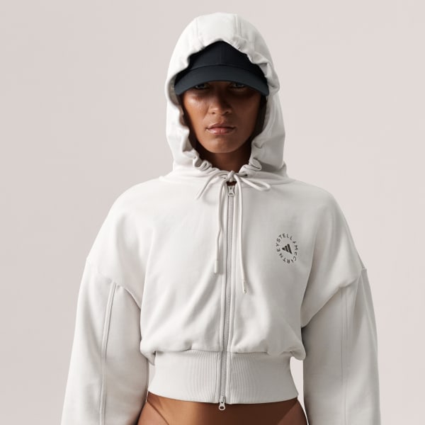 สีขาว เสื้อฮู้ดทรงครอป adidas by Stella McCartney Sportswear