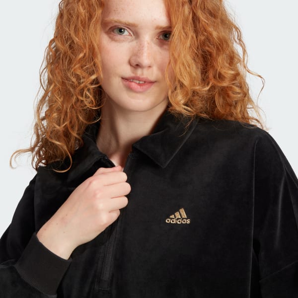 US Velour adidas Black Quarter-Zip Sweatshirt - Crop adidas Women\'s | | Lifestyle
