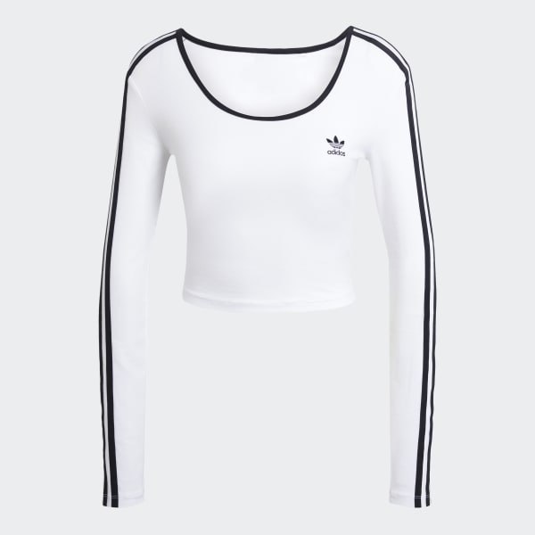 【ADIDAS】3S Long Sleeve Crop Tee - White / JD4625 adidas Adicolor 3-Stripes Long Sleeve Crop Tee - White