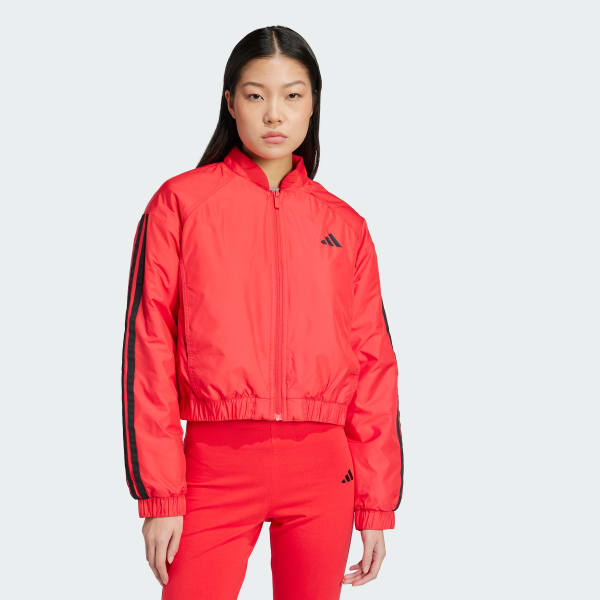 Vermelho Jaqueta Bomber Cropped Isolamento Essentials Três Listras