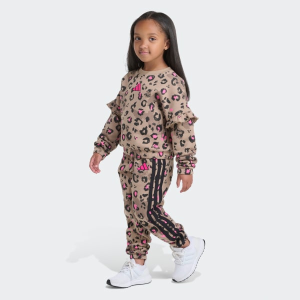 2-Piece Long Sleeve Printed Flutter Sleeve Pullover & Elastic Waistband Printed Jogger Set