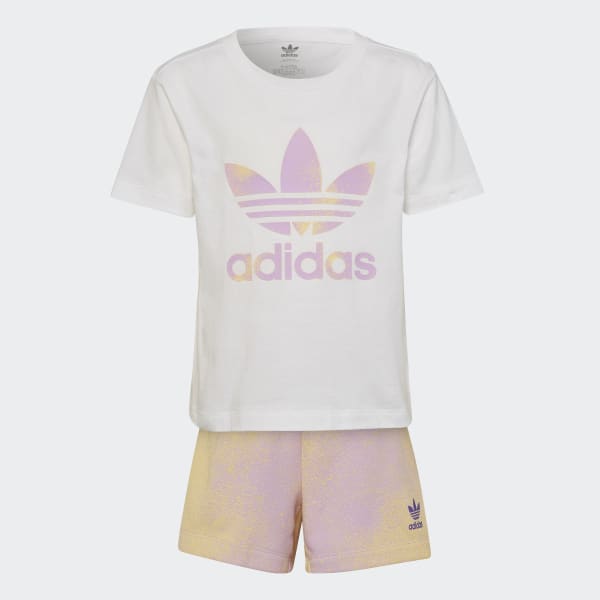 White Graphic Logo Shorts and Tee Set TO471