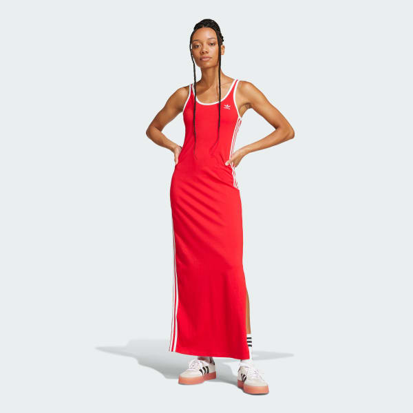 adidas Sukienka Adicolor 3-Stripes Tank Maxi - Czerwony