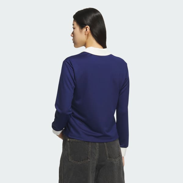 ブルー Vネック長袖ジャージ