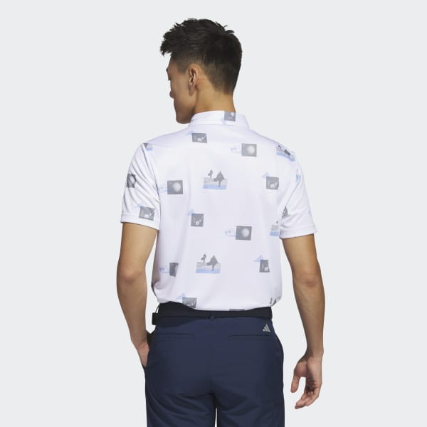 White Allover-Print Golf Polo Shirt