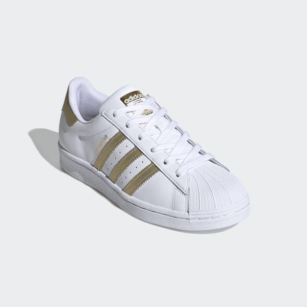 adidas white and gold superstar trainers