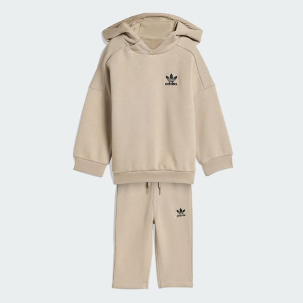 Beige ENSEMBLE HOODIE OVERSIZE ET PANTALON À OURLETS OUVERTS